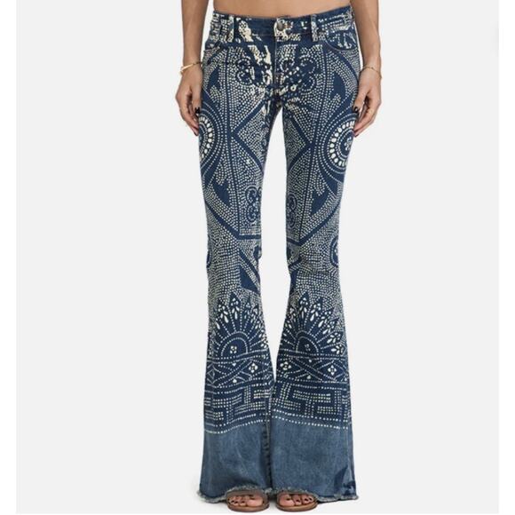 Free People Denim - Free People Jeans Womens 26 Malaya Bali Flare Boho Bandana Print Festival Retro